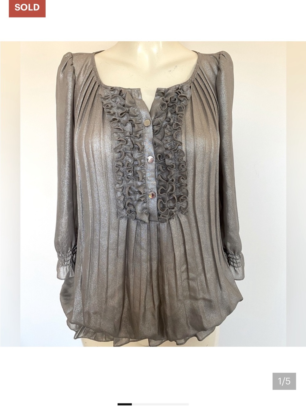 Ted Baker Metallic Silver Ruffle Pleated Blouse